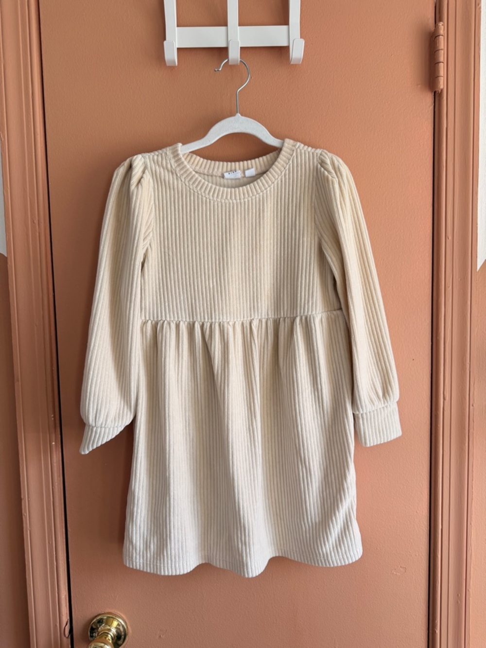Gap Cream Long-Sleeve Ribbed Dress